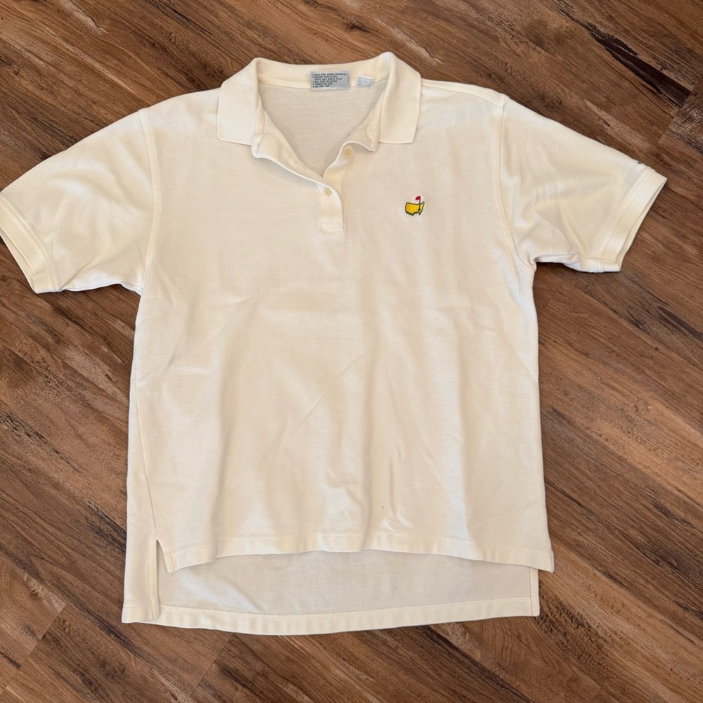 Mens vitnage 90s the masters Augusta National golf polo shirt sz S white yellow